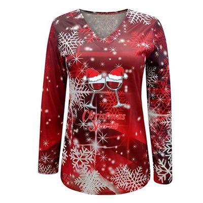 Haut De Noël Pour Femme Manches Longues - Col En V Avec Fausse Fourrure, Style Festif Islandais, Pour Fêtes Et Réveillon