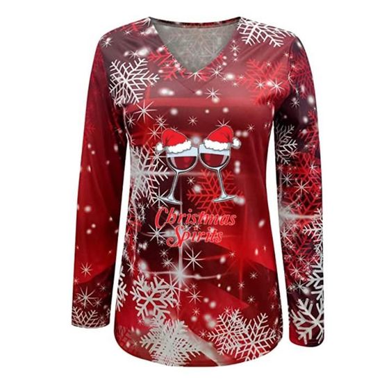 T-shirt De Noël Pour Femme Avec Bordure En Fourrure Douce Sur Le