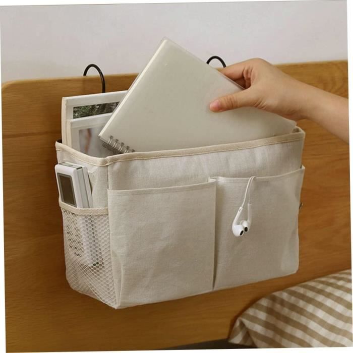 Organisateur De Chevet Suspendu - Sac De Rangement Avec Poches - Blanc - Pour Lits Superposés Et Dortoirs