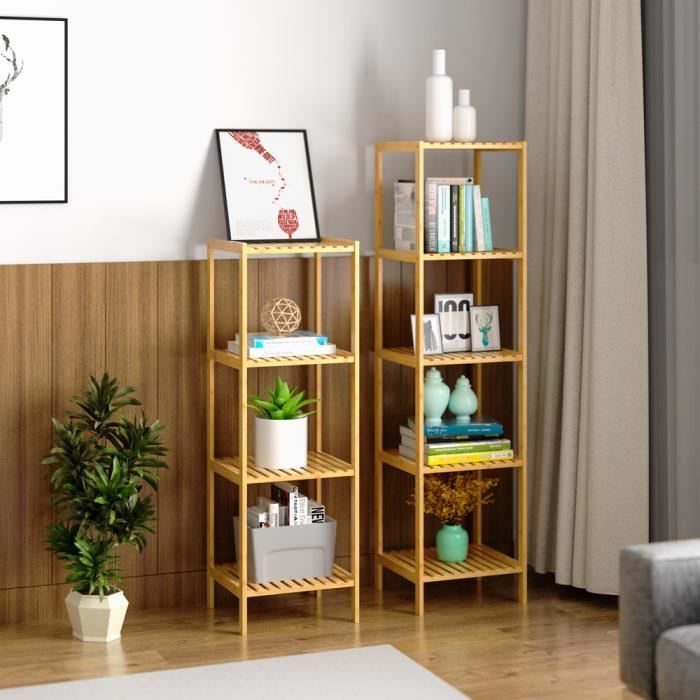 Étagère de Rangement avec 5 Paniers Salle de Bain Tissu Bois de Cèdre Beige[795] - Maison