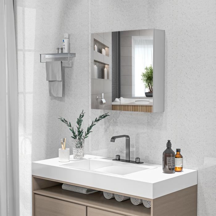 Miroir lumineux LED armoire murale design de salle de bain 2 en 1 dim. 50L  x 15l x 60H cm MDF blanc