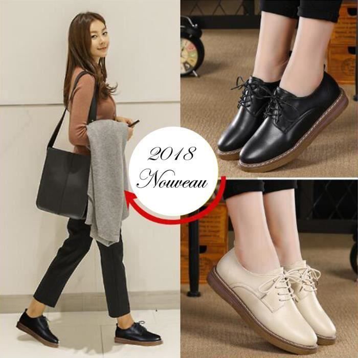 Derby Femme Chaussure en Cuir d contract e Beige Beige