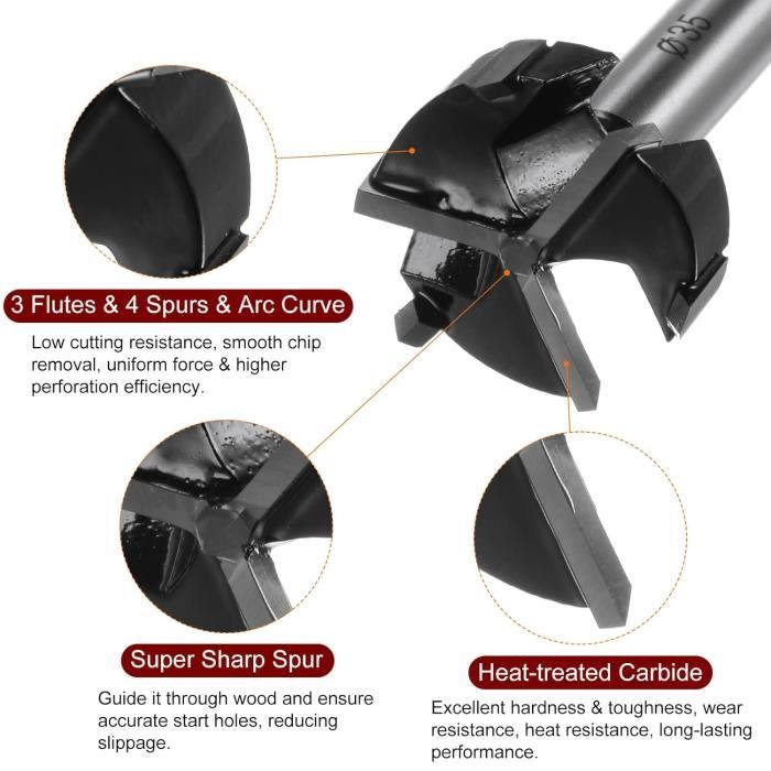 Mèche Forstner 60 Mm Carbure De Tungstène - Pour Trous Plats Dans Le Bois | 3 Flûtes, Tige Hexagonale 10 Mm
