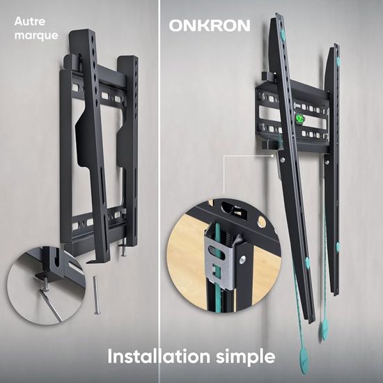 Support TV fixe pour téléviseurs de 26 à 65 pouces, support mural fin universel pour TV à écran plat, peut contenir une TV à seulement 3.2 cm du mur, VESA max 470x430