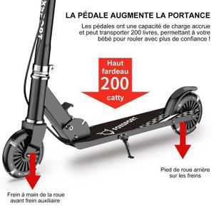 Trottinette Pliable Professionnelle Pour Adultes Et Enfants - Frein à Main, Charge 100kg, Hauteur Réglable Jusqu'à 104 Cm