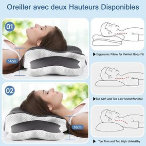 Oreiller Orthopédique Sofela Sleepy™ - Mousse Mémoire, Dimensions 60x40x14 Cm, Pour Alignement Cervical, Toutes Positions