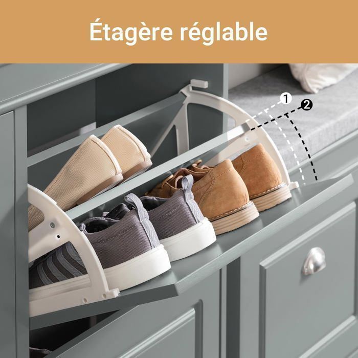 Armoire à Chaussures 4 Abattants UEV, Design Moderne Avec Motifs Lignes Bois - étagère Réglable, Poignées Cachées, 102x86.5cm
