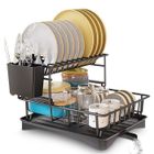 Égouttoir Vaisselle - MIHTROV - Modèle - 2 Niveaux - Acier Inoxydable - Plaque de Drainage - Buse Rotative 360°