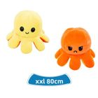 KALAVIKA 80cm Pieuvre Peluche Reversible Double Face,Grande Taille Jouet d'Expression Cadeaux d'anniversaire Enfants(Jaune+ Orange)