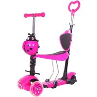 Trottinette scooter enfants avec siège amovible hauteur réglable 2-8ans rose