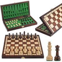 ACADEMIC Petit jeu d'échecs de voyage en bois fabriqué à la main pour enfants et adultes (30 cm)