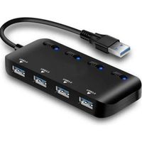 Hub USB 3.0 Multiprise, Multi 4 Ports USB Multiple Ultra Fin avec Voyants de Commutateurs d'alimentation Individuels