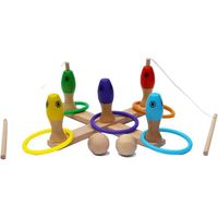 Toys of Wood Oxford Jeu de quille en Bois - Jeu de pêche et Jeu de Lancer des Anneaux - Jeux de quilles pour Enfants Jouets en Bois