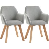 Chaises de visiteur design scandinave - lot de 2 chaises - pieds bois hévéa - assise dossier accoudoirs velours gris