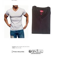 Lee Cooper T-shirt homme 100% coton Col V manches courte Noir