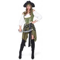 Déguisement Pirate Flibustière Vert Femme - Blouse, Corset, Jupe, Bandeau et Lien pour la Taille