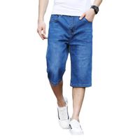 Pantacourt Homme en Jeans Stretch Regular Droite Casual Pantalon Court Ete 5 Poches Effect Délavé