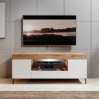 Meuble tv avec LED / Banc tv avec LED - GUSTO - 137 cm - lancaster / blanc mat - style contemporain