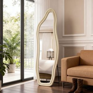 Grand Miroir Mural Original Gris Et Beige - 102 Cm X 70 Cm - Bon état D'occasion
