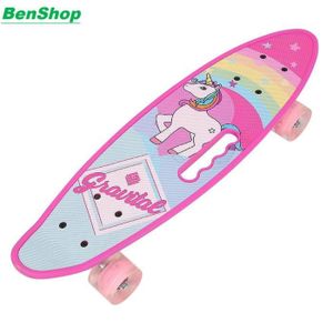 SKATEBOARD - LONGBOARD Skateboard BenShop - 4 roues - motif licorne rose - roues en PU flash - capacité 150kg