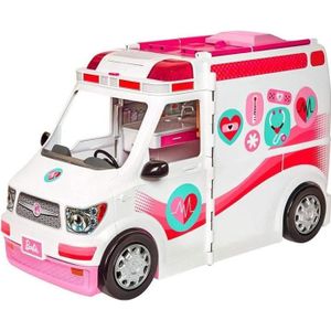 POUPÉE Véhicule Médical rose et blanc pour poupée voiture ambulance transformable en hôpital avec plus de 20 accessoires jouet pour