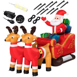 PERSONNAGES ET ANIMAUX Père Noël gonflable avec traîneau et rennes décoration 240x92x155 cm enfant IP44 pompe incluse 10x Piquets de terre autogonflant