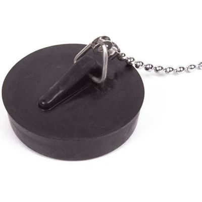 Bouchon D'évier Universel Avec Chaîne à Billes - Diamètre 43 Mm, Hauteur 24 Mm - Caoutchouc Et Acier Inoxydable