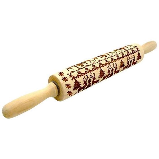 rouleau à pâtisserie en bois gravé pour biscuits et gâteaux - Accessoires de cuisine main image 1