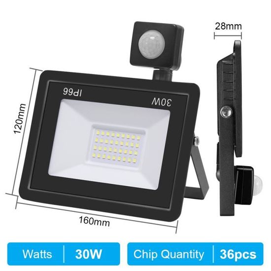 Projecteur LED étanche 30W - Noir avec détecteur - Elexity main image 0