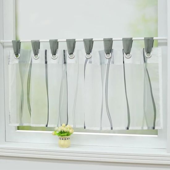 Rideau Voilage Décoratif Fleuri - Demi-voile Pour Cuisine, Salle De Bain, Balcon - Blanc 90x60 Cm