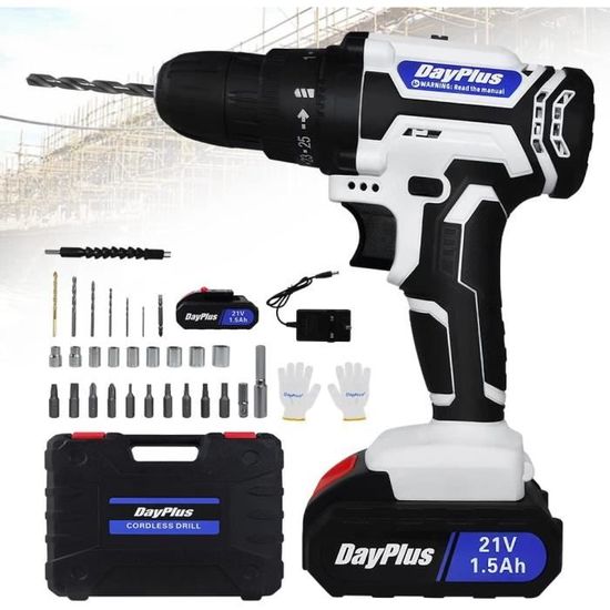 Perceuse-visseuse Sans Fil 21V DYJPOW - 42 Nm, 2 Vitesses, Batterie 2Ah - Set De 22 Accessoires Inclus