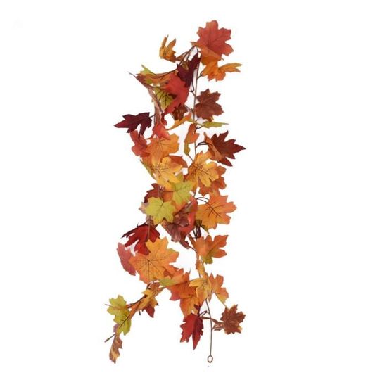 Guirlande Feuilles D’érable Artificielle Automne - 2 X 175 Cm + Crochets - Décoration Saisonnière Orange/rouille - 11