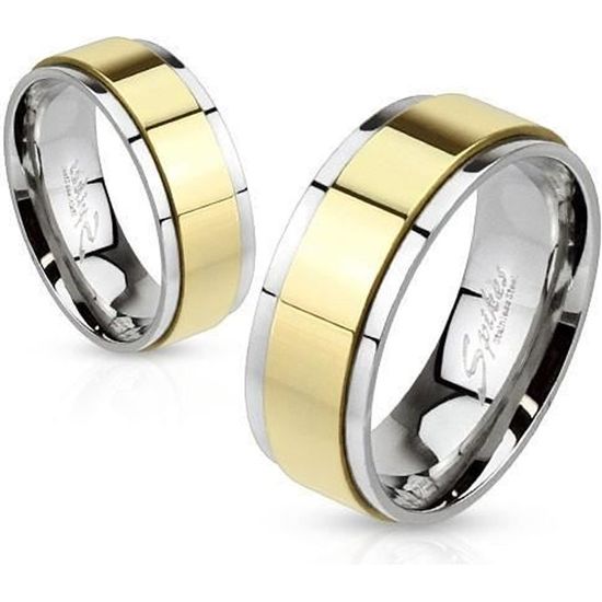 Bague Rotative Acier Bleu Et Argent – Unisexe – Finition Ionisée – Largeur 6 Mm Ou 8 Mm