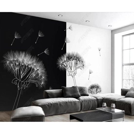 Papier Peint Panoramique 3D Pissenlit Noir Et Blanc Papier Peint 3D ...