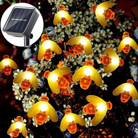 Abeille Guirlandes, 6.5m énergie Solaire 30 LEDs Lumière Extérieure, Imperméable Lumières Féériques, Bumble Bee Forme Décor Lumière Pour Extérieur