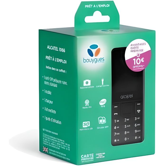 Pack Téléphone Bouygues Alcatel 1066 sans engagement avec une carte sim incluse.