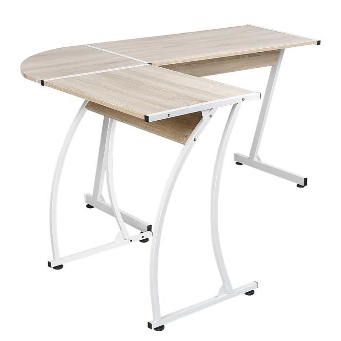 Bureau d'angle, table de bureau HOMPOT style contemporain 99-64 * 48 * 73 cm couleur chêne