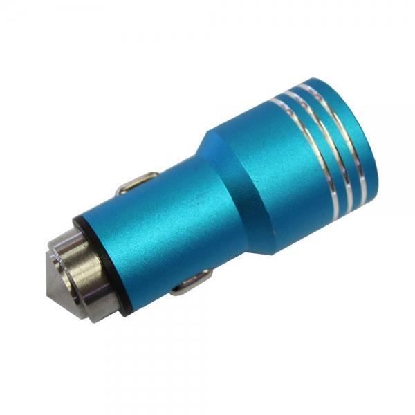 Chargeur de voiture pour marteau de sécurité en alliage d'aluminium à double port USB 2.1A 12-24V, bleu chargeur