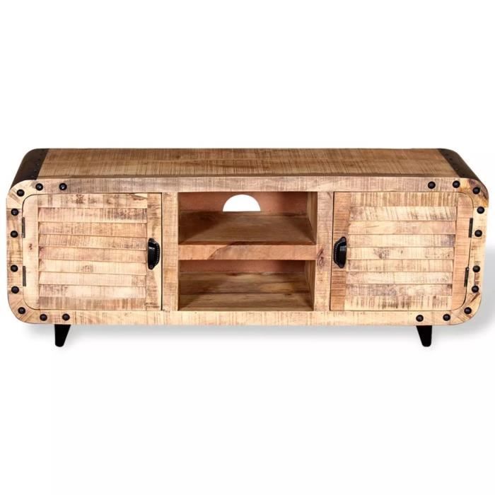 CES Meuble TV au style industriel Bois de manguier massif 120 cm