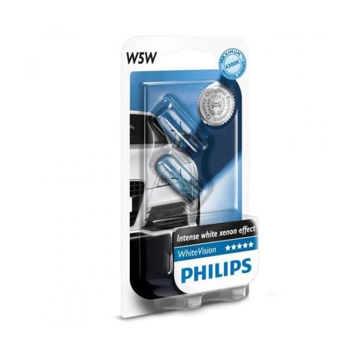 Philips WhiteVision Effet Xénon W5W Lampe Automobile 12961NBVB2, Set de 2