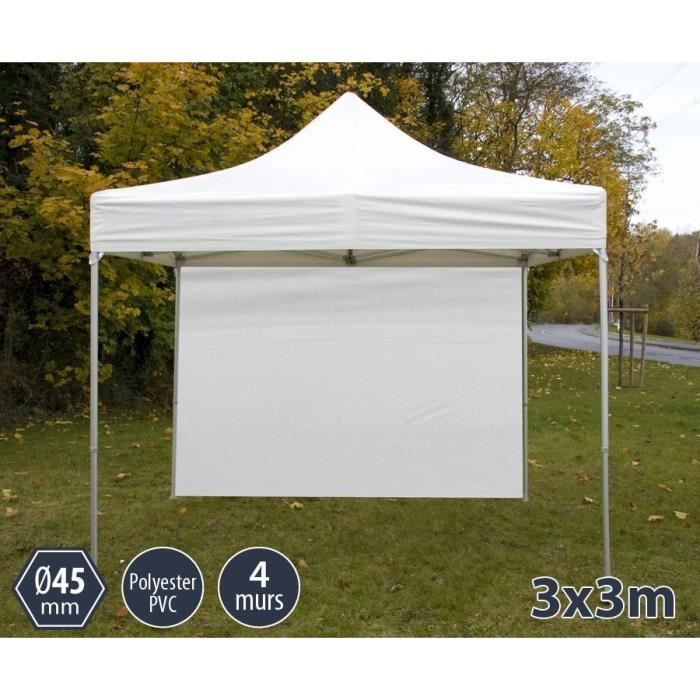 TENTE BARNUM PLIANT ALU 3X3 BLANC PRO 45 + 4 MURS