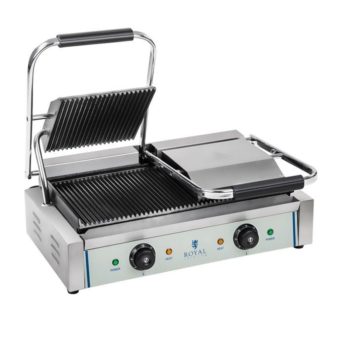 Machine à panini nervurée double - 2 x 1.800 watts acier inox professionnel 3614037
