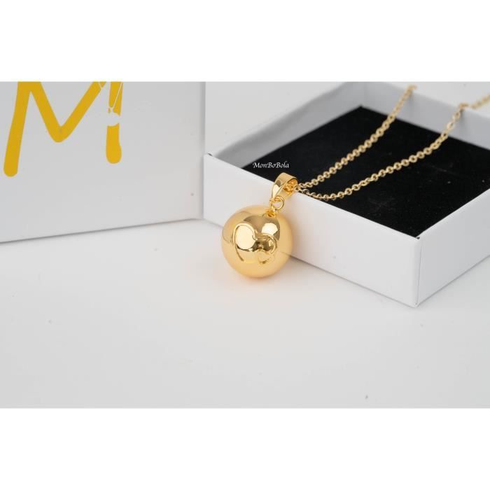 bola de grossesse lisse or gravé coeur, chaîne acier inoxydable plaqué or. Collier Sautoir. monbobola