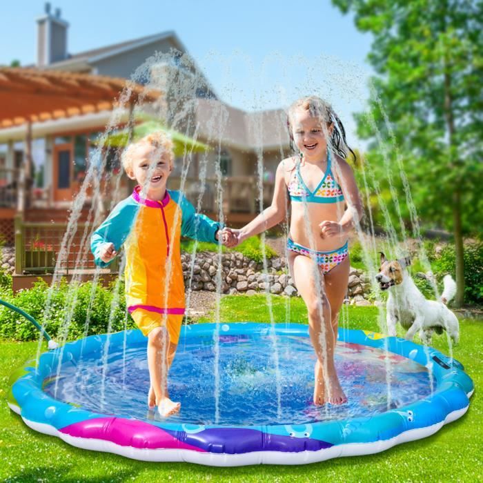 IBASETOY Tapis de Jet d'eau Gonflable enfant PVC Splash tapis de jeu jeu d'eau jouet arroseur pulvérisation d'eau jouet coussin pour