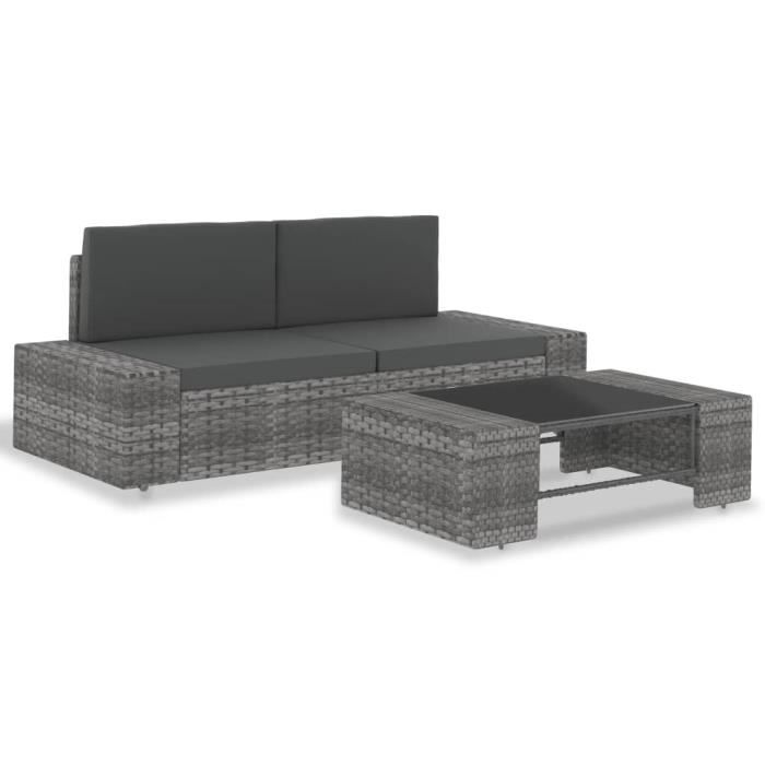 Salon de jardin 3 pcs Résine tressée Gris 78,5 x 65,5 x 52 cm
