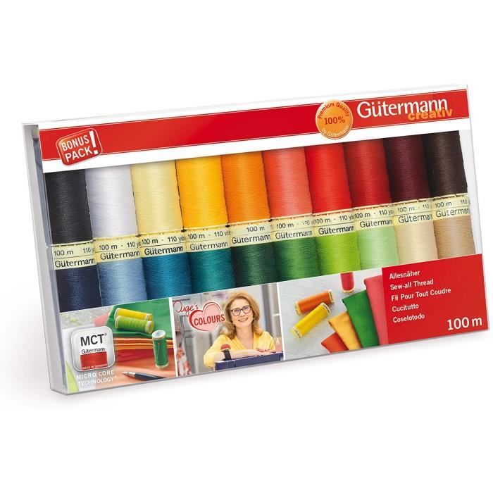 Gutermann 734610-1 Lot de 20 bobines de Fil à Coudre Multicolore 100
