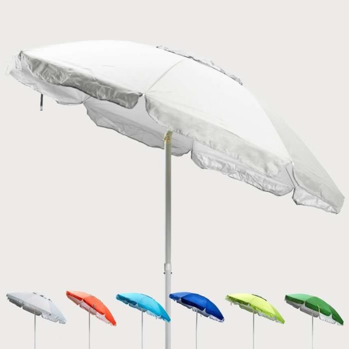 Parasol de plage 200 cm antivent protection uv SARDEGNA - Couleur:Blanc - Argent