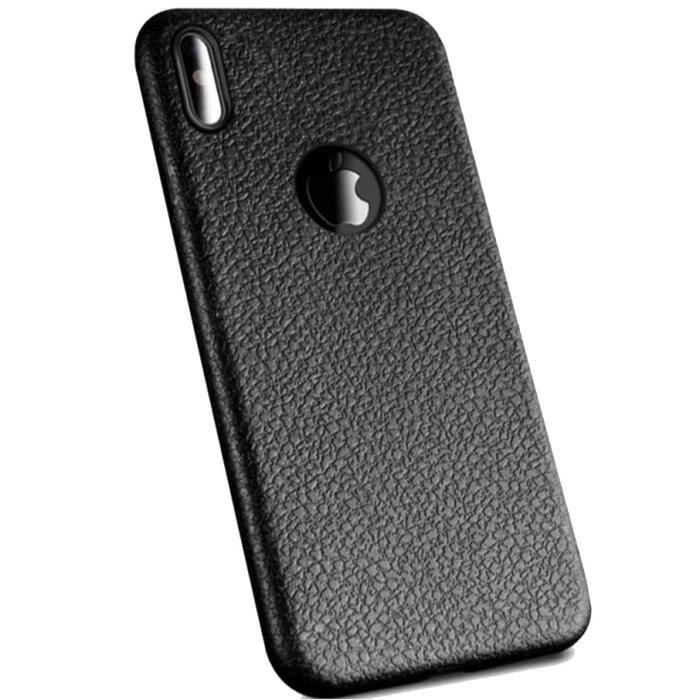 Coque iPhone X/XS Extra Slim Souple Noir Mat - Texture Cuir Simili - AVSCASE