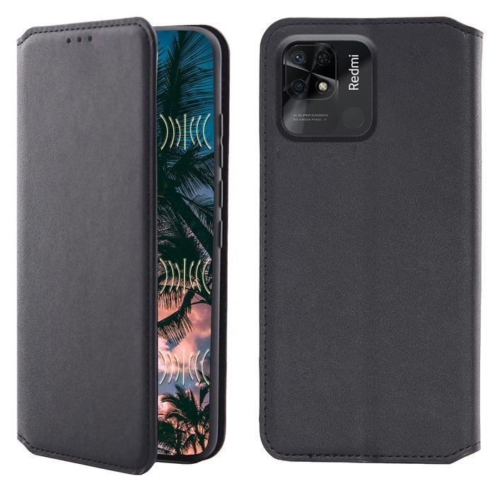 Coque pour Xiaomi Redmi 10C - Portefeuille Cuir - Noir