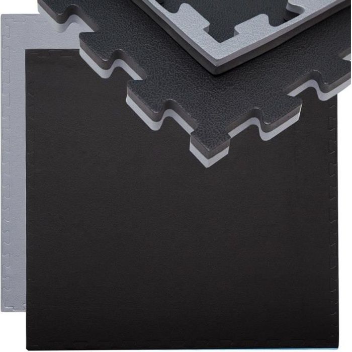 Tapis Puzzle de Fitness Protection Sol de Sport 90x90x2cm Gris Noir